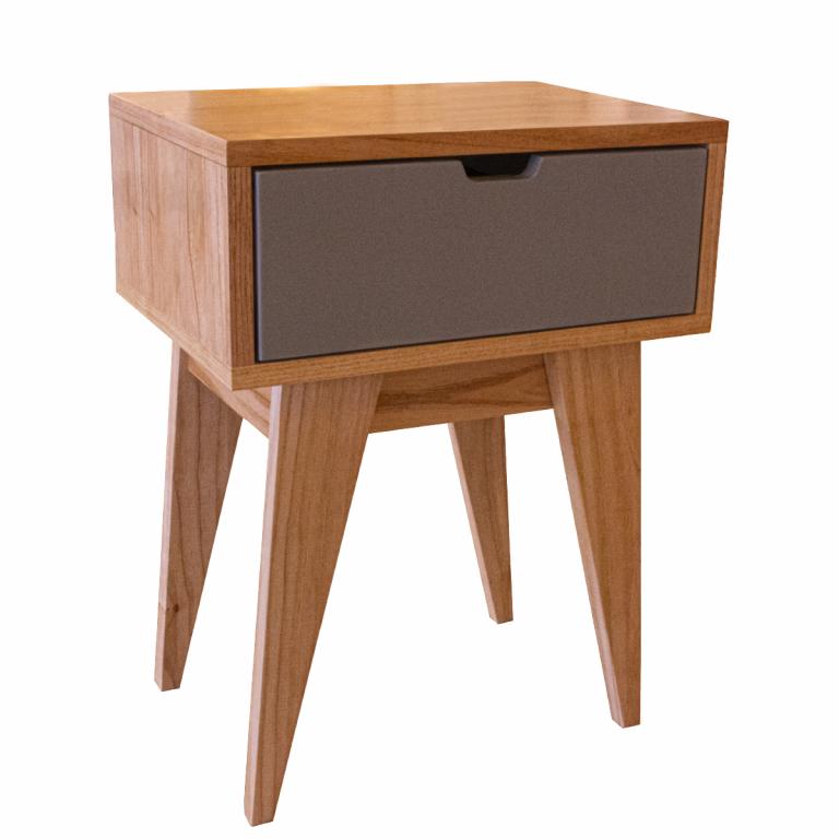 Mesa de luz madera paraíso 1 cajón gris fibrolaqueado